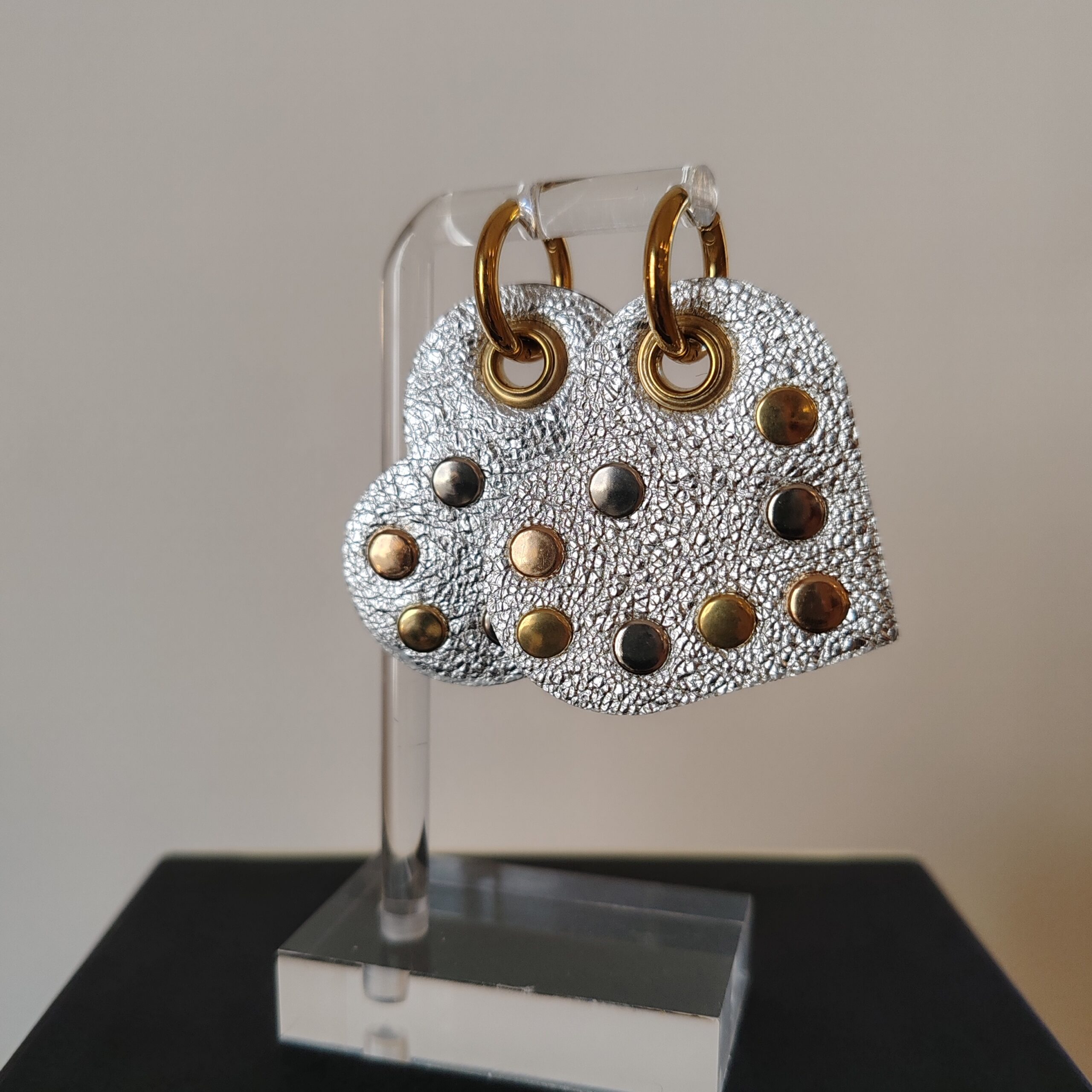 Grands coeurs cuir - Argenté – Image 2