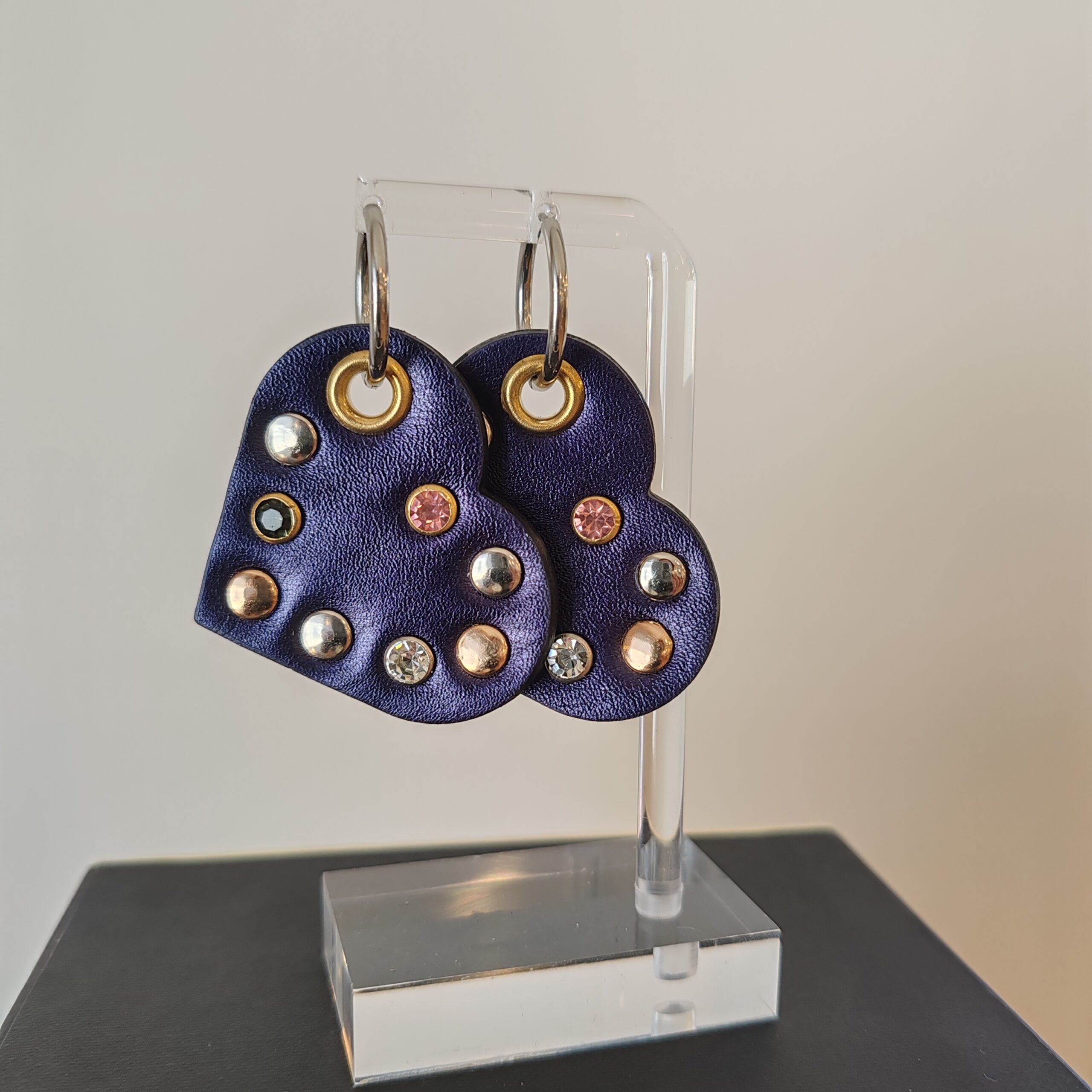 Grands coeurs cuir - Bleu nuit