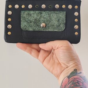 Portefeuille cuir - noir vert glitter